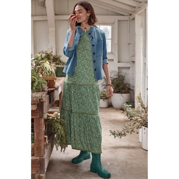 J.Jill Tiered Floral Print Green Maxi Dress size L - Picture 2 of 9